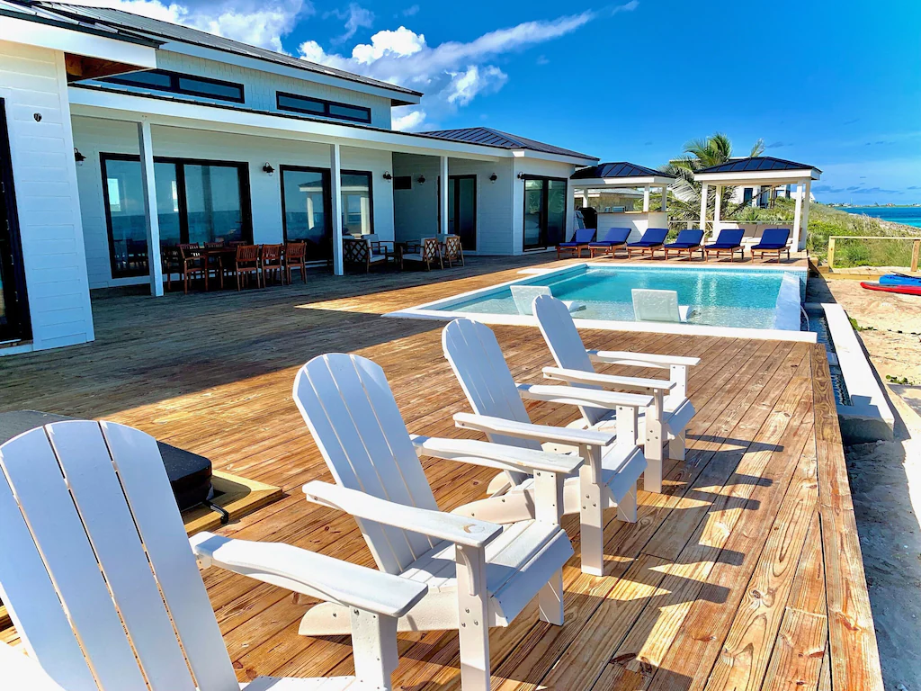 Oceanfront terrace at Beau Soleil Beach House